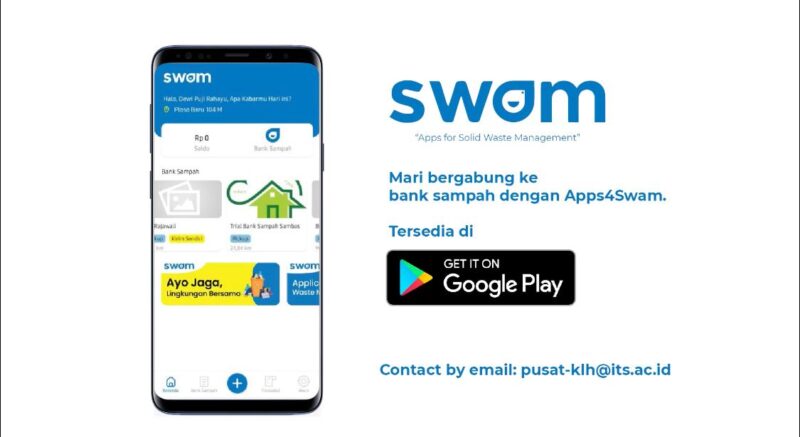 Tampilan antar muka Apps4Swam untuk e-bank sampah, hasil kolaborasi riset antara ITS, Heriot Watt University, dan Pemerintah Kota Kediri yang dapat diunduh di Google Playstore (Foto: Humas ITS)