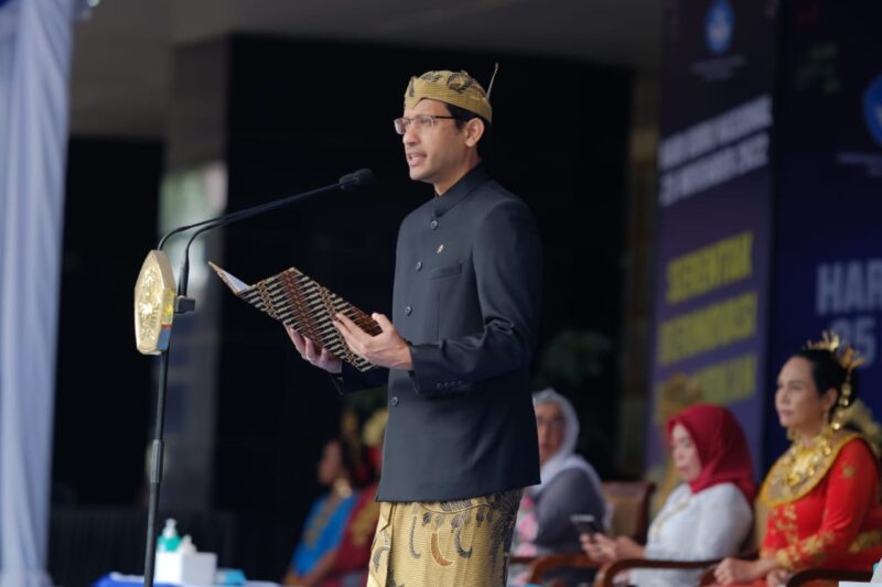Mendikbudristek Nadiem Anwar Makarim dalam upacara peringatan HGN 2022 (Foto: Kominfo)