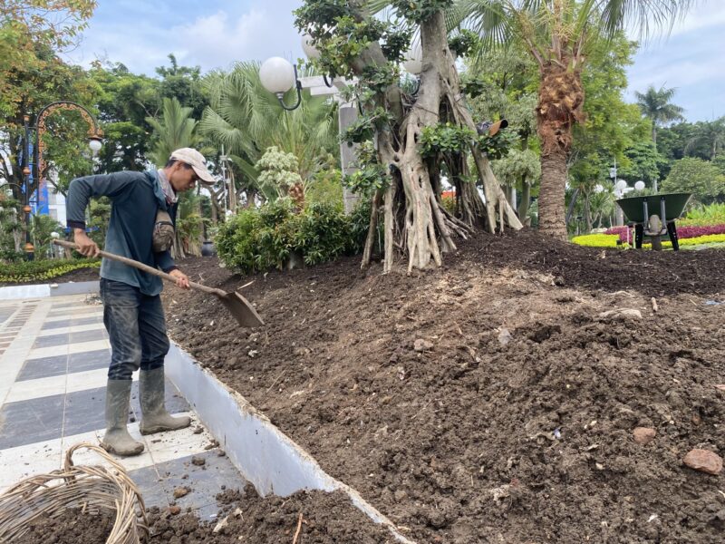 Penataan taman di Balai Kota. (Foto: Diskominfo Surabaya)