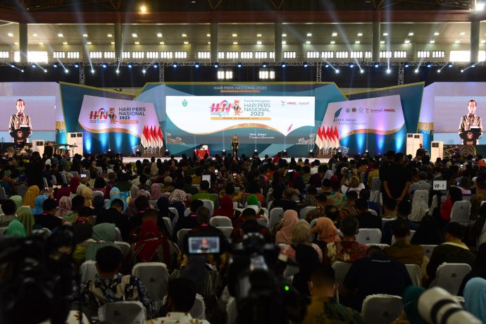 Presiden Jokowi menghadiri Puncak Peringatan HPN 2023, di Deli Serdang, Sumatera Utara, Kamis (09/02/2023). (Foto: Humas Setkab)